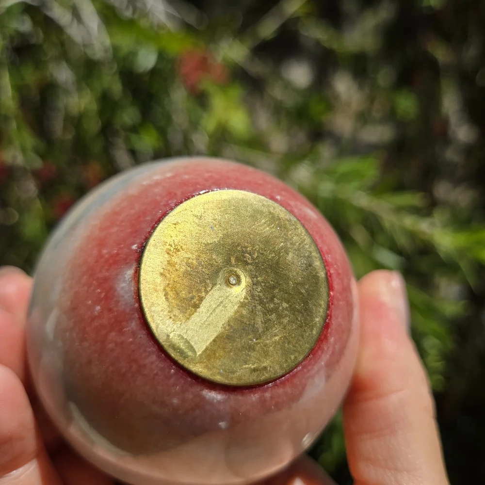 Vintage Carved Alabaster Stone Marble Apple‎ Fruit Paperweight Light Ivory Pink